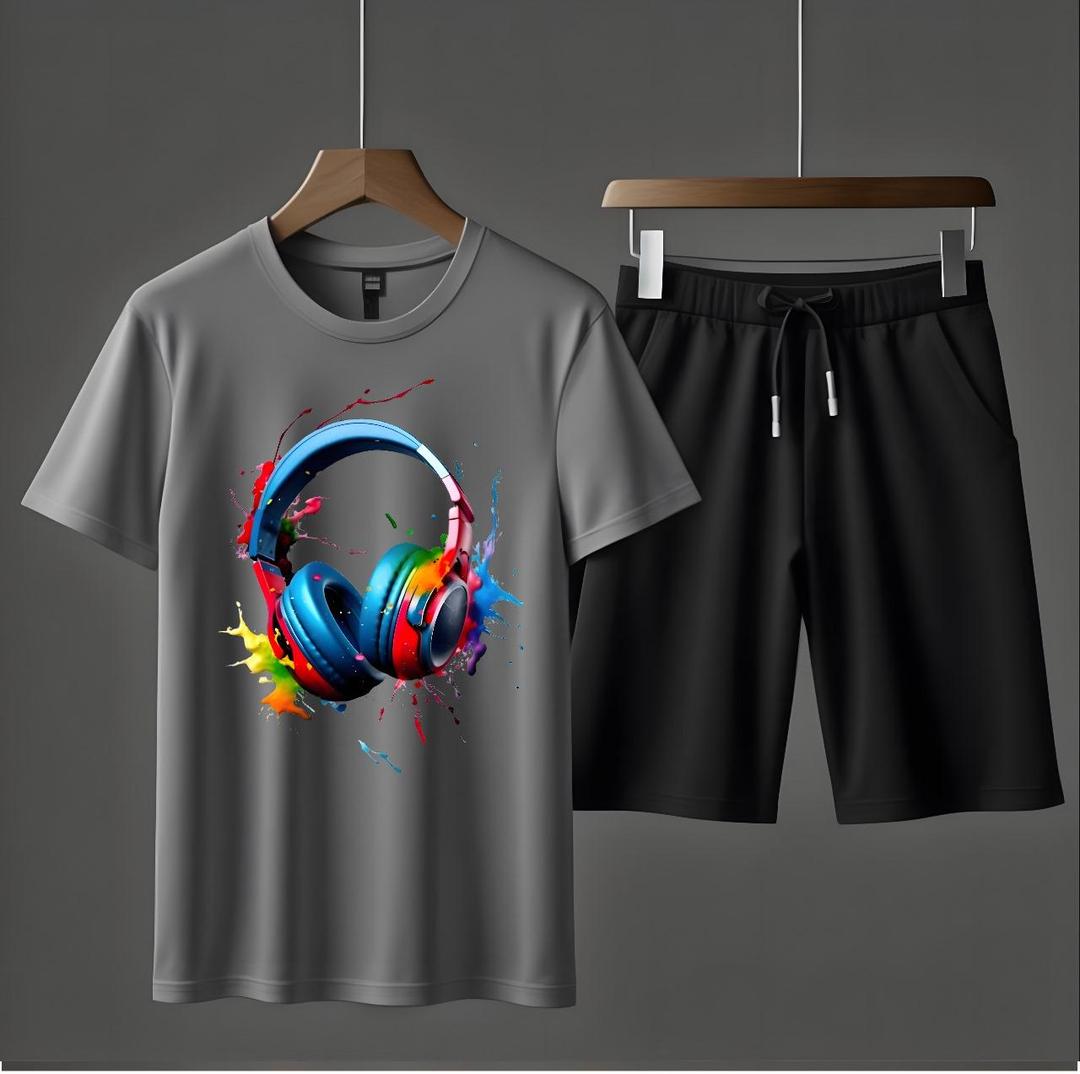 2-Piece Men’s Jersey Printed Tracksuit – T-Shirt & Shorts