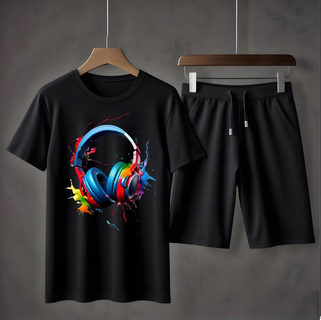 2-Piece Men’s Jersey Printed Tracksuit – T-Shirt & Shorts