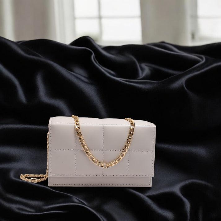 Ladies Chain Cross body Bag-White