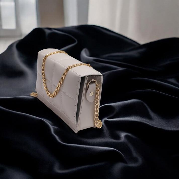 Ladies Chain Cross body Bag-White