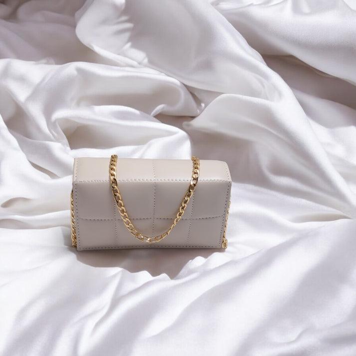 Ladies Chain Cross body Bag-White