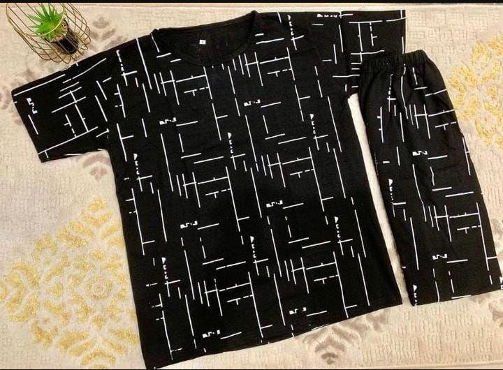 2 Pcs Women’s Stitched Printed Night Suit-Black & White