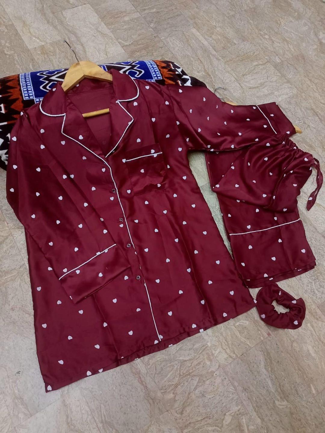2 Pcs Women’s Stitched Plain Silk Night Suit