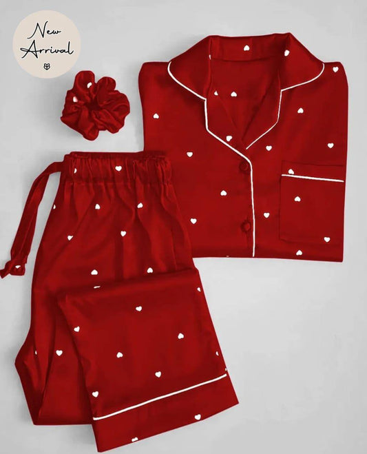 2 Pcs Women’s Stitched Plain Silk Night Suit