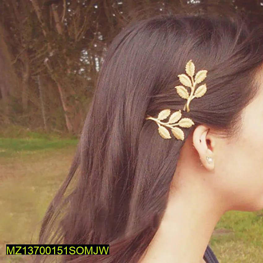 2 Pcs Five Dimensional Leaves Hairpin-Golden