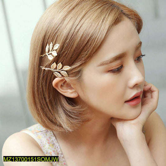 2 Pcs Five Dimensional Leaves Hairpin-Golden