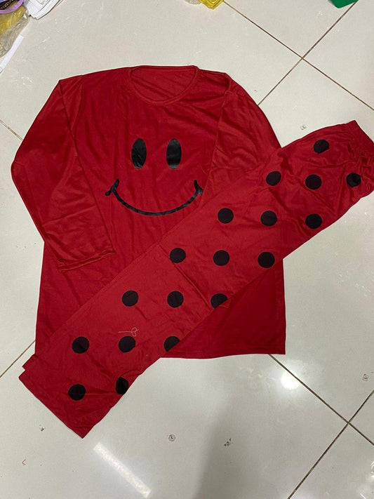 Cozy Printed Cotton Jersey Red Smiley