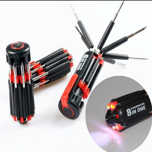8 Pcs Chrome Vanadium Steel Multi Screwdriver Tool Set with LED