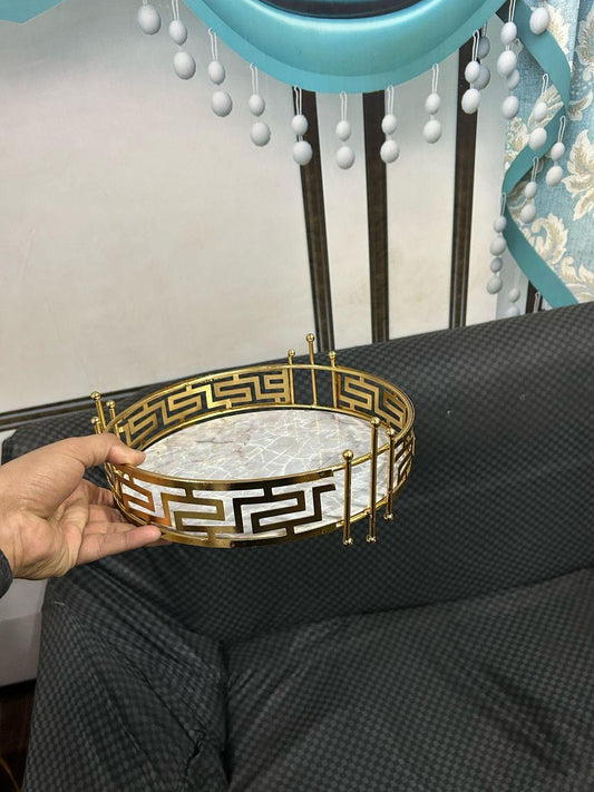 Beautiful Golden & White Tray- Perfect for Ramadan Serving