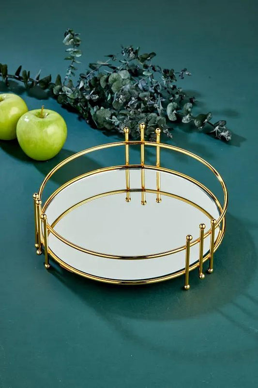 Stylish Golden Metal Tray- 1 Pc for Elegant Serving